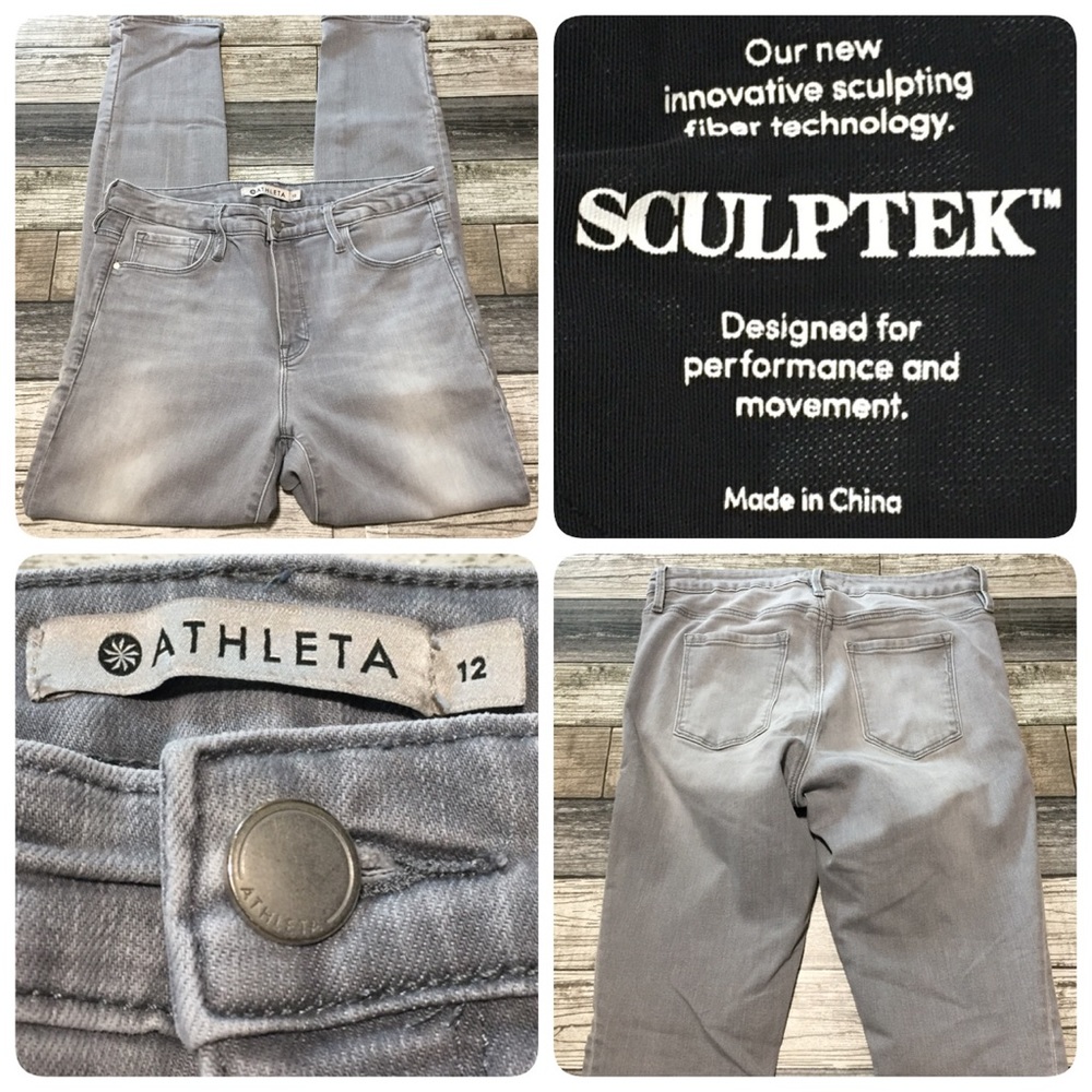 Athleta Sculptek Skinny Jeans Women’s 12 Gray (Inseam 27) Stretch Denim.